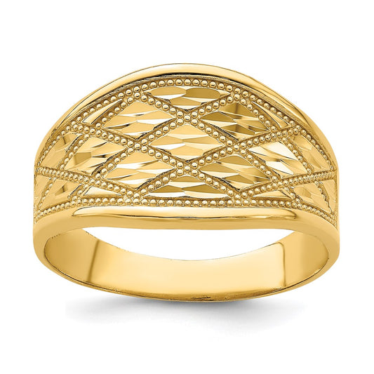 14K Yellow Gold Diamond-Cut Quilted Pattern Ring