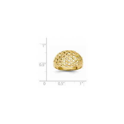 14K Yellow Gold Basket Diamond-cut Style Dome Ring