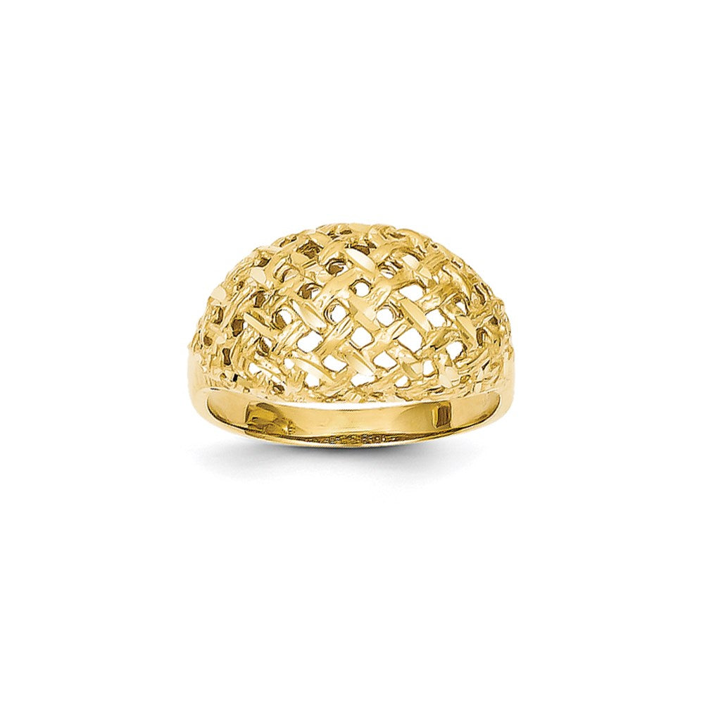 14K Yellow Gold Basket Diamond-cut Style Dome Ring