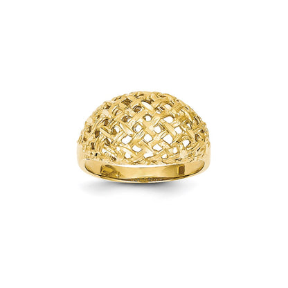 14K Yellow Gold Basket Diamond-cut Style Dome Ring