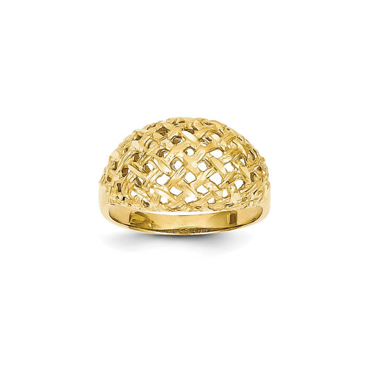 14K Yellow Gold Basket Diamond-cut Style Dome Ring