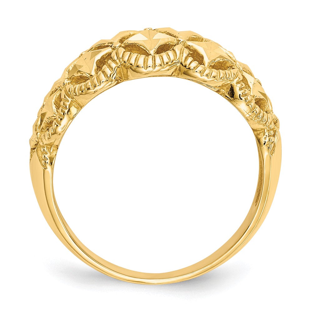 14K Yellow Gold Diamond-cut Scalloped Edge Pattern Dome Ring