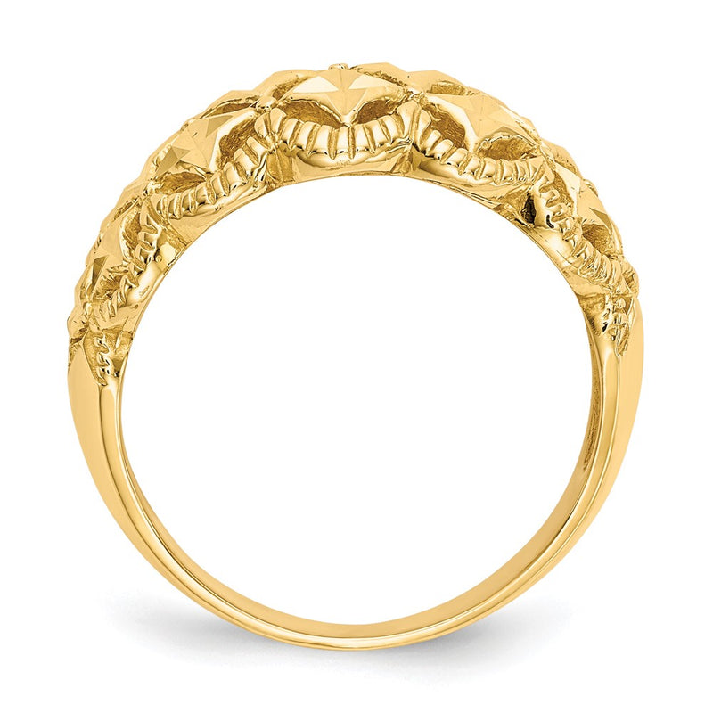14K Yellow Gold Diamond-cut Scalloped Edge Pattern Dome Ring