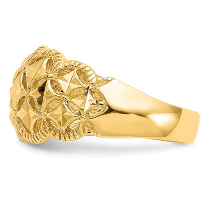 14K Yellow Gold Diamond-cut Scalloped Edge Pattern Dome Ring