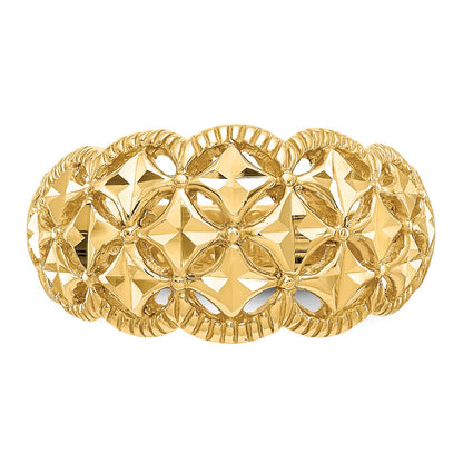 14K Yellow Gold Diamond-cut Scalloped Edge Pattern Dome Ring