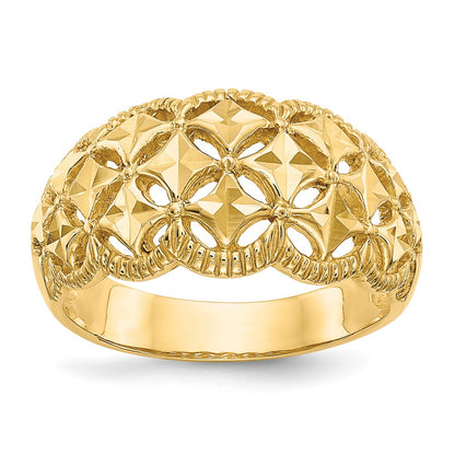 14K Yellow Gold Diamond-cut Scalloped Edge Pattern Dome Ring