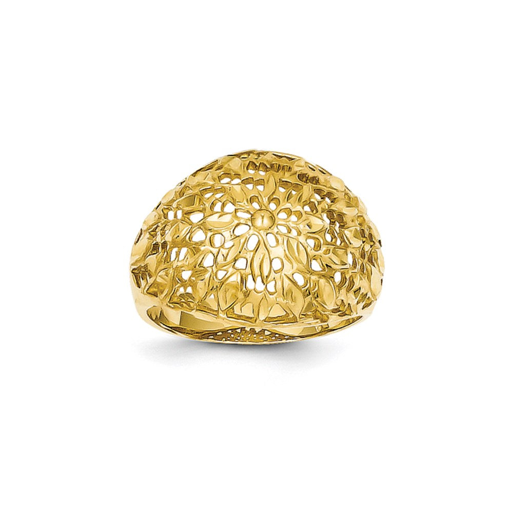 14K Yellow Gold Diamond-cut Sunburst Dome Ring