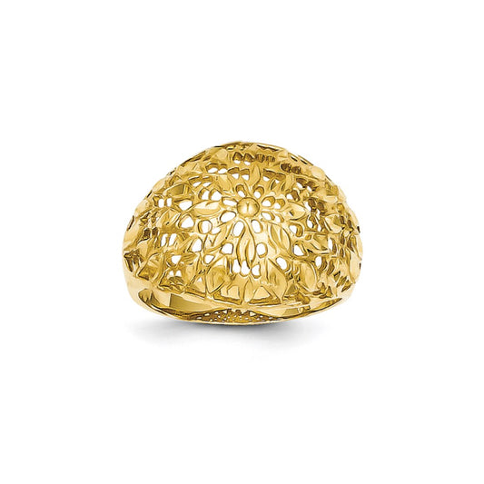 14K Yellow Gold Diamond-cut Sunburst Dome Ring