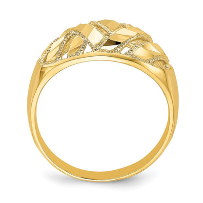 14K Yellow Gold Diamond-cut Striped Cut-Out Dome Ring