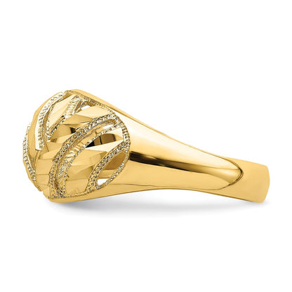 14K Yellow Gold Diamond-cut Striped Cut-Out Dome Ring