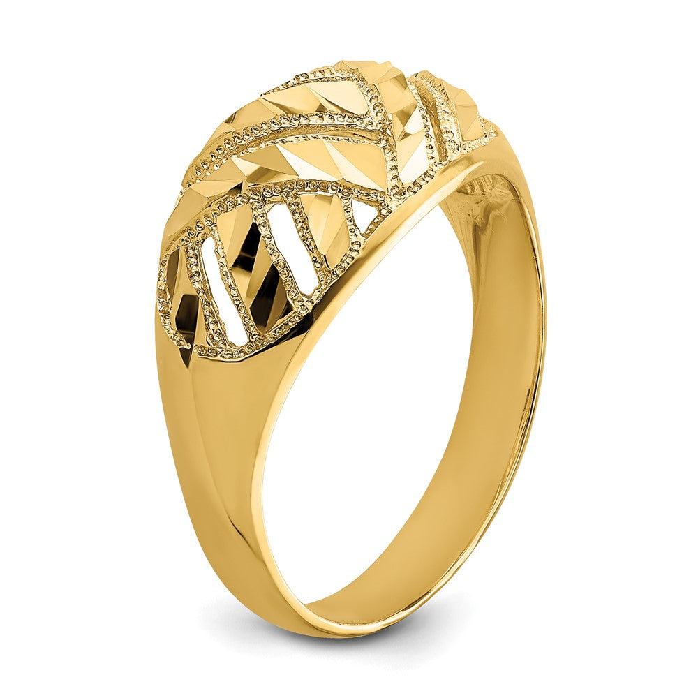 14K Yellow Gold Diamond-cut Striped Cut-Out Dome Ring