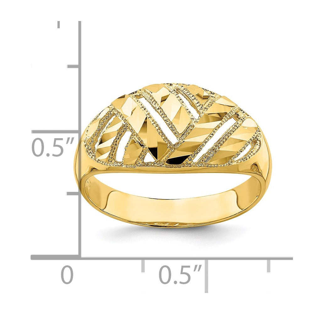 14K Yellow Gold Diamond-cut Striped Cut-Out Dome Ring
