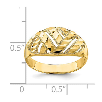 14K Yellow Gold Diamond-cut Striped Cut-Out Dome Ring