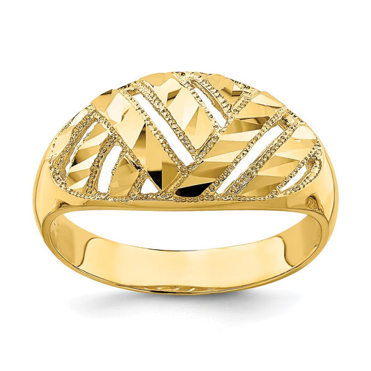 14K Yellow Gold Diamond-cut Striped Cut-Out Dome Ring