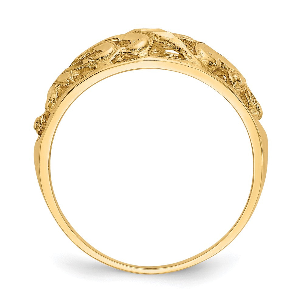 14K Yellow Gold Paisley Diamond-cut Design Dome Ring