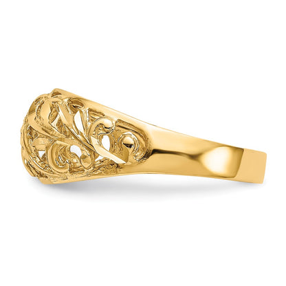 14K Yellow Gold Paisley Diamond-cut Design Dome Ring