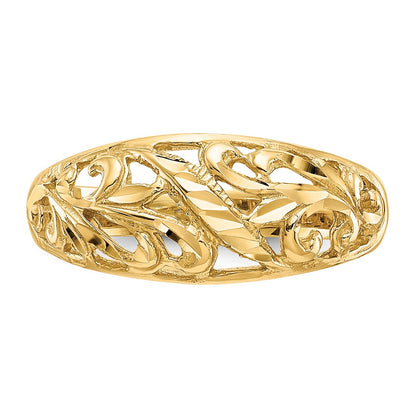 14K Yellow Gold Paisley Diamond-cut Design Dome Ring