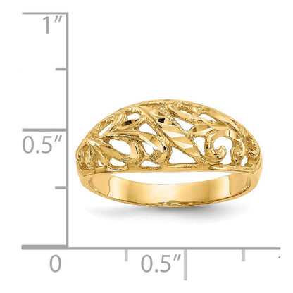 14K Yellow Gold Paisley Diamond-cut Design Dome Ring