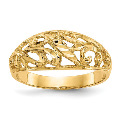14K Yellow Gold Paisley Diamond-cut Design Dome Ring