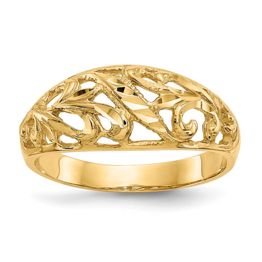 14K Yellow Gold Paisley Diamond-cut Design Dome Ring
