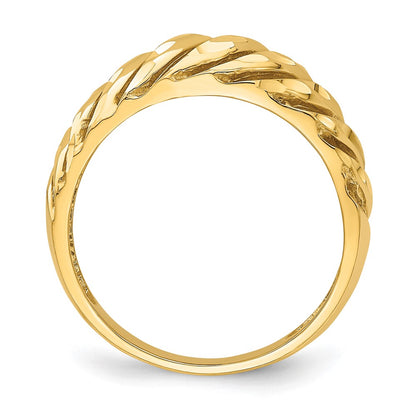 14K Yellow Gold Open Slash Diamond-cut Dome Ring