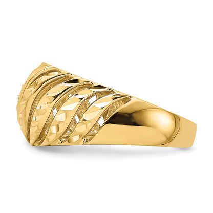 14K Yellow Gold Open Slash Diamond-cut Dome Ring