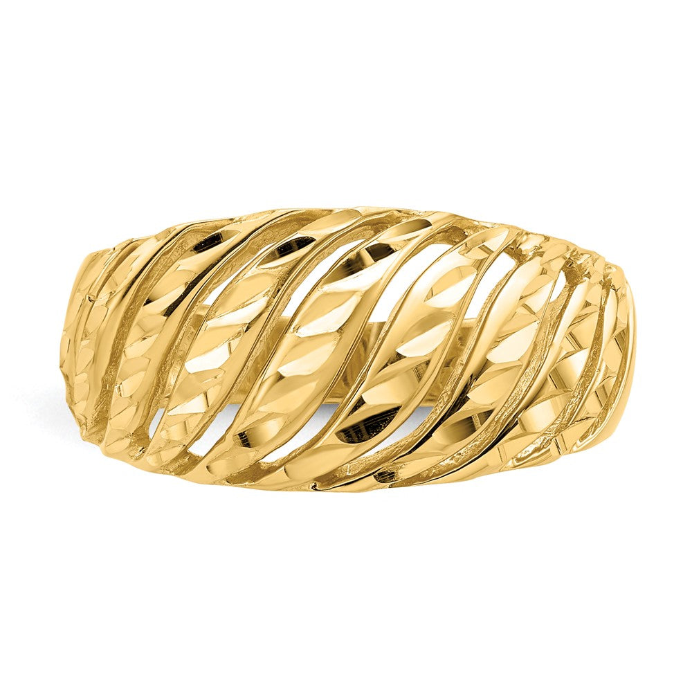 14K Yellow Gold Open Slash Diamond-cut Dome Ring