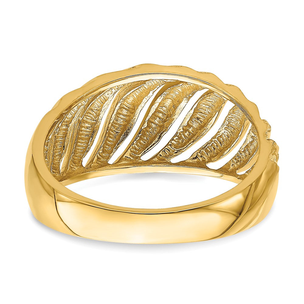 14K Yellow Gold Open Slash Diamond-cut Dome Ring