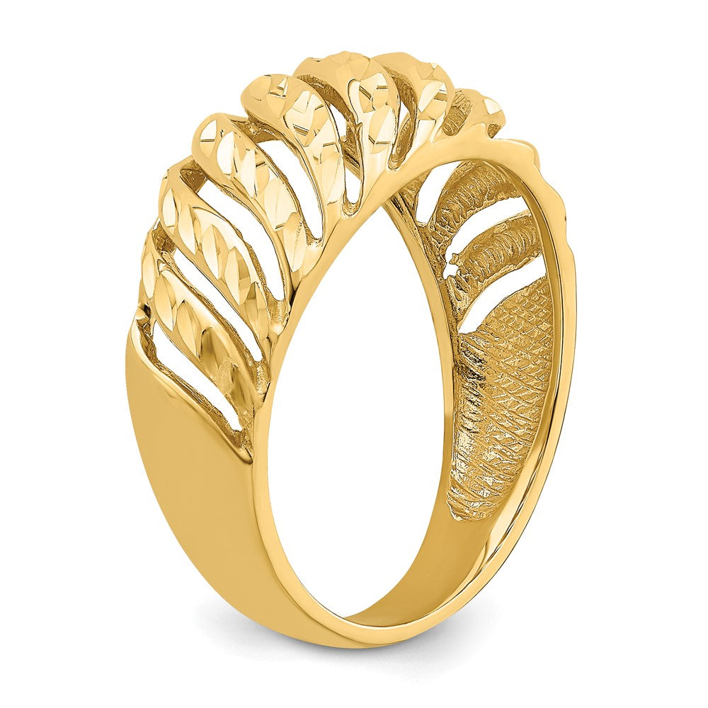 14K Yellow Gold Open Slash Diamond-cut Dome Ring