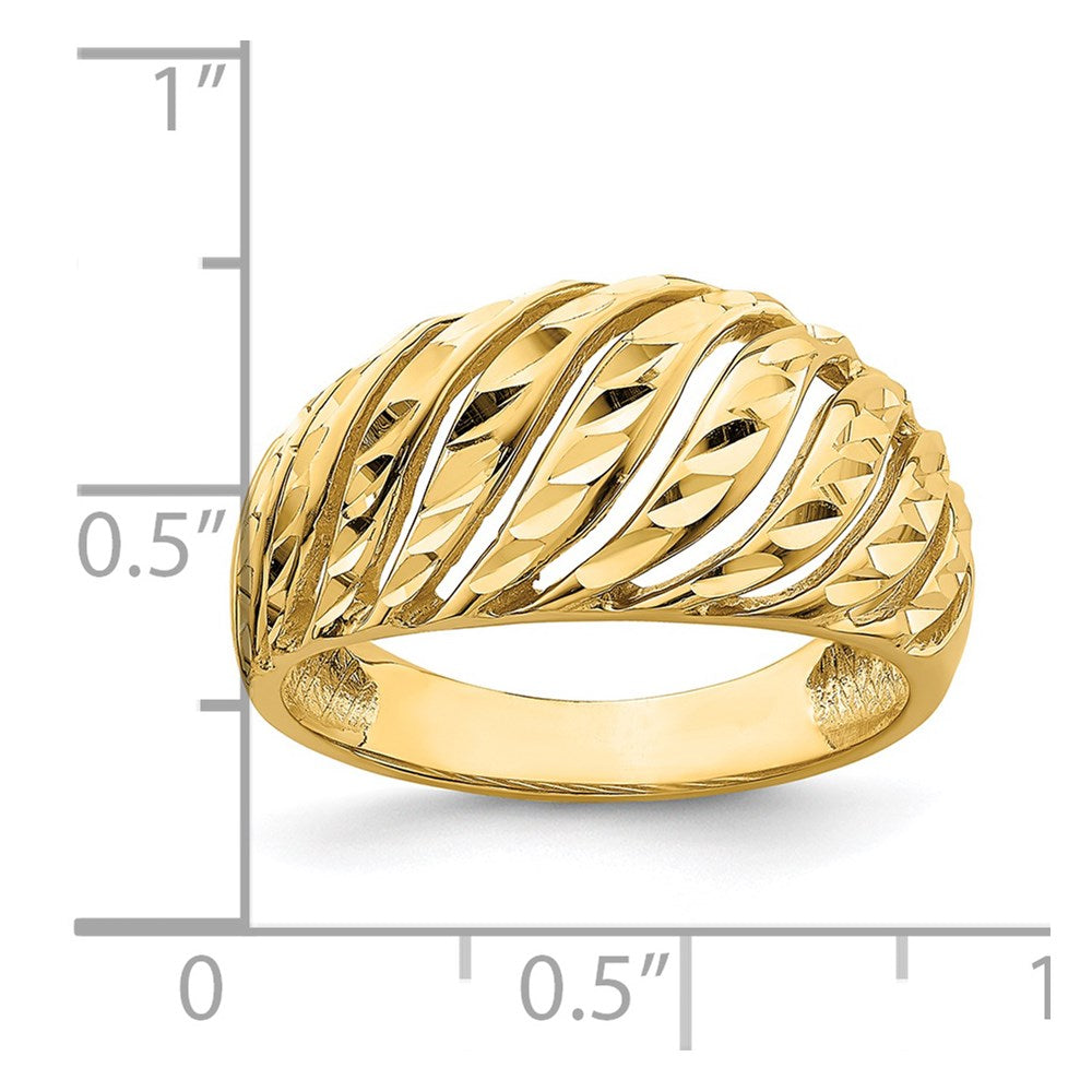 14K Yellow Gold Open Slash Diamond-cut Dome Ring