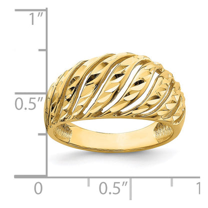 14K Yellow Gold Open Slash Diamond-cut Dome Ring