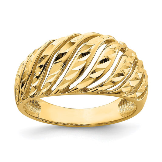 14K Yellow Gold Open Slash Diamond-cut Dome Ring