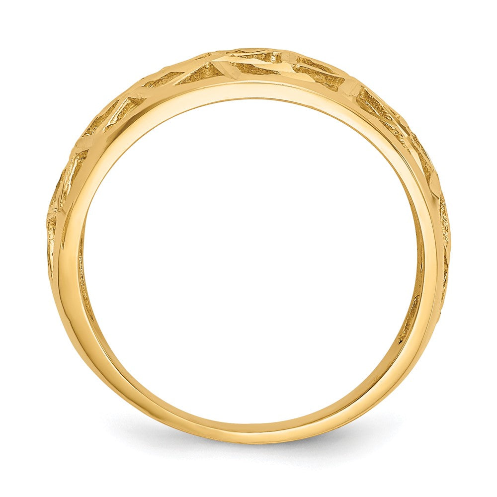 14K Yellow Gold Diamond-cut Triangle Cut-out Pattern Dome Ring