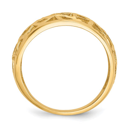 14K Yellow Gold Diamond-cut Triangle Cut-out Pattern Dome Ring