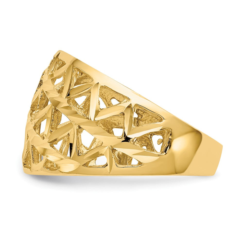 14K Yellow Gold Diamond-cut Triangle Cut-out Pattern Dome Ring