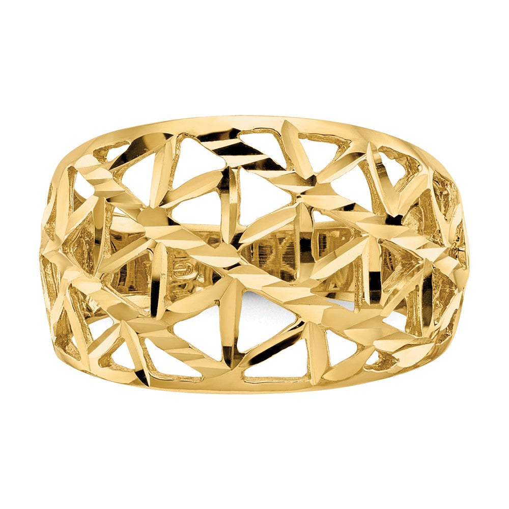14K Yellow Gold Diamond-cut Triangle Cut-out Pattern Dome Ring