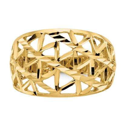 14K Yellow Gold Diamond-cut Triangle Cut-out Pattern Dome Ring