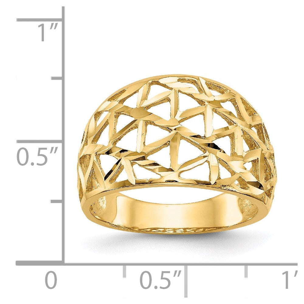 14K Yellow Gold Diamond-cut Triangle Cut-out Pattern Dome Ring