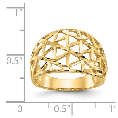 14K Yellow Gold Diamond-cut Triangle Cut-out Pattern Dome Ring