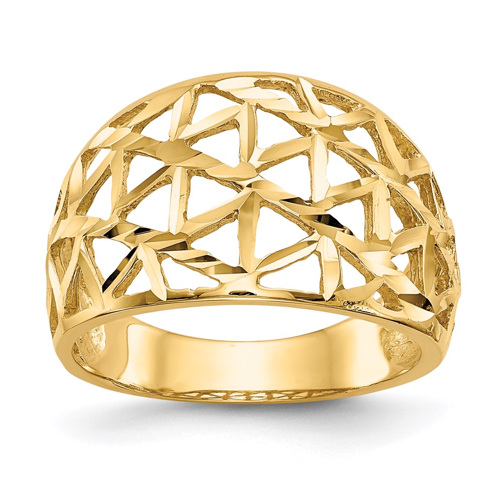 14K Yellow Gold Diamond-cut Triangle Cut-out Pattern Dome Ring