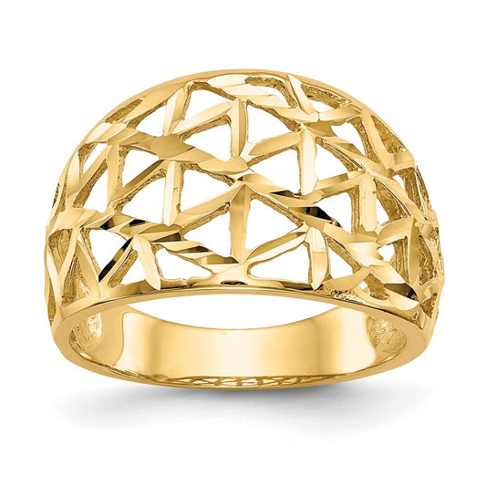 14K Yellow Gold Diamond-cut Triangle Cut-out Pattern Dome Ring