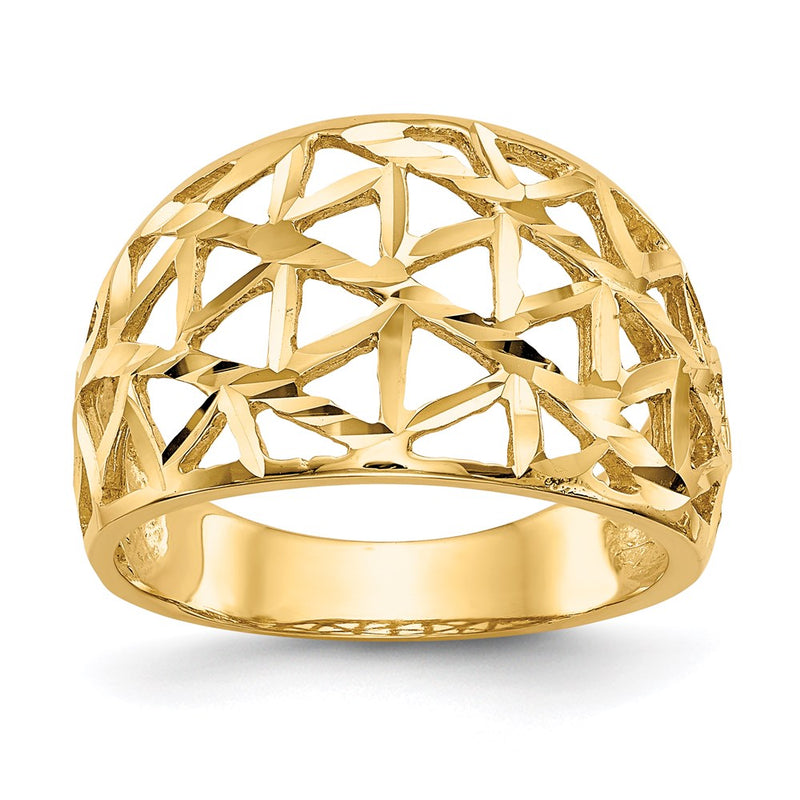 14K Yellow Gold Diamond-cut Triangle Cut-out Pattern Dome Ring