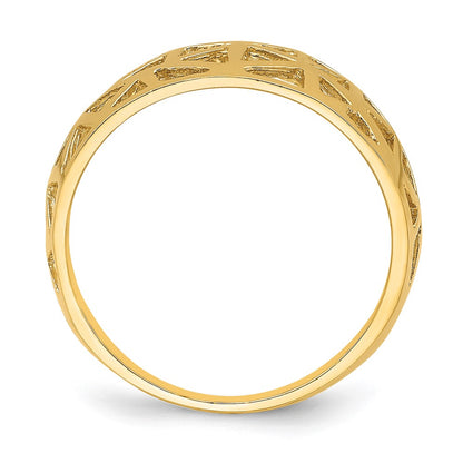 14K Yellow Gold Triangle Cut-out Pattern Dome Ring