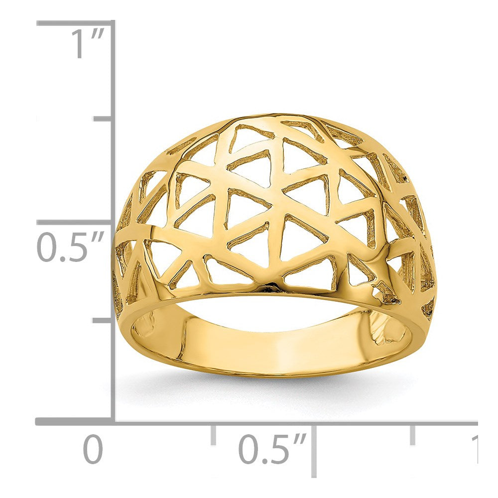 14K Yellow Gold Triangle Cut-out Pattern Dome Ring