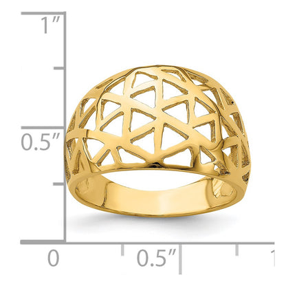 14K Yellow Gold Triangle Cut-out Pattern Dome Ring