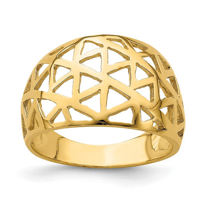 14K Yellow Gold Triangle Cut-out Pattern Dome Ring