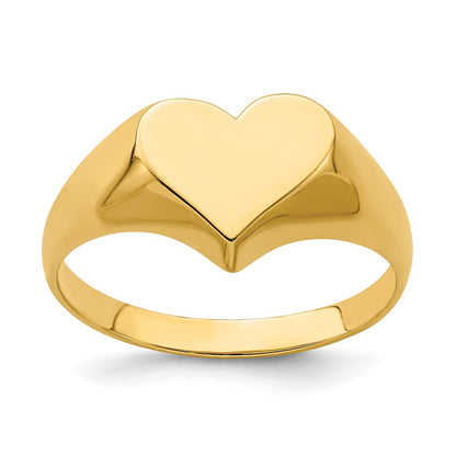14K Yellow Gold Solid Heart Signet Ring