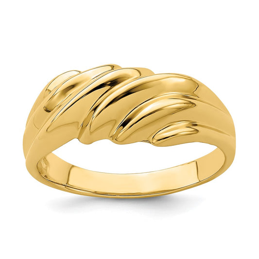 14K Yellow Gold Wave Pattern Dome Ring