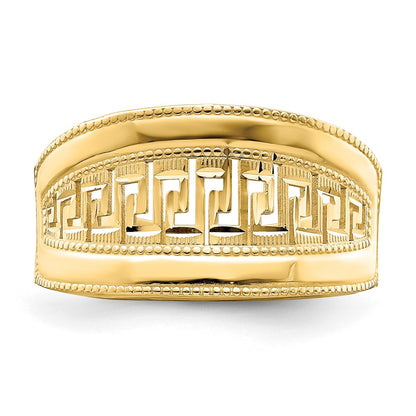 14K Yellow Gold Tapered Greek Key Ring