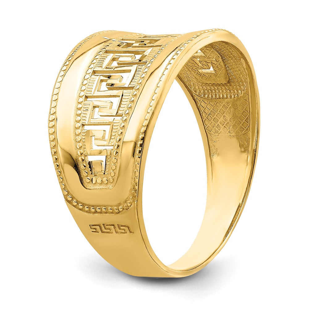 14K Yellow Gold Tapered Greek Key Ring
